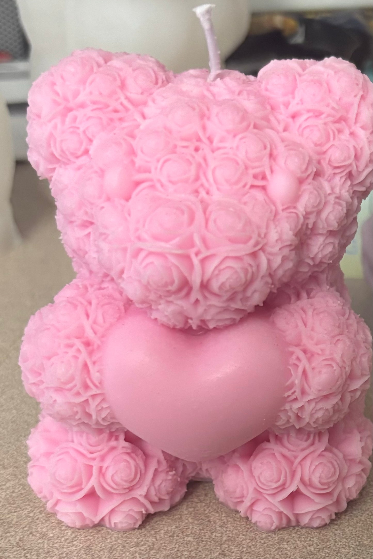 Teddy bear candle w/heart
