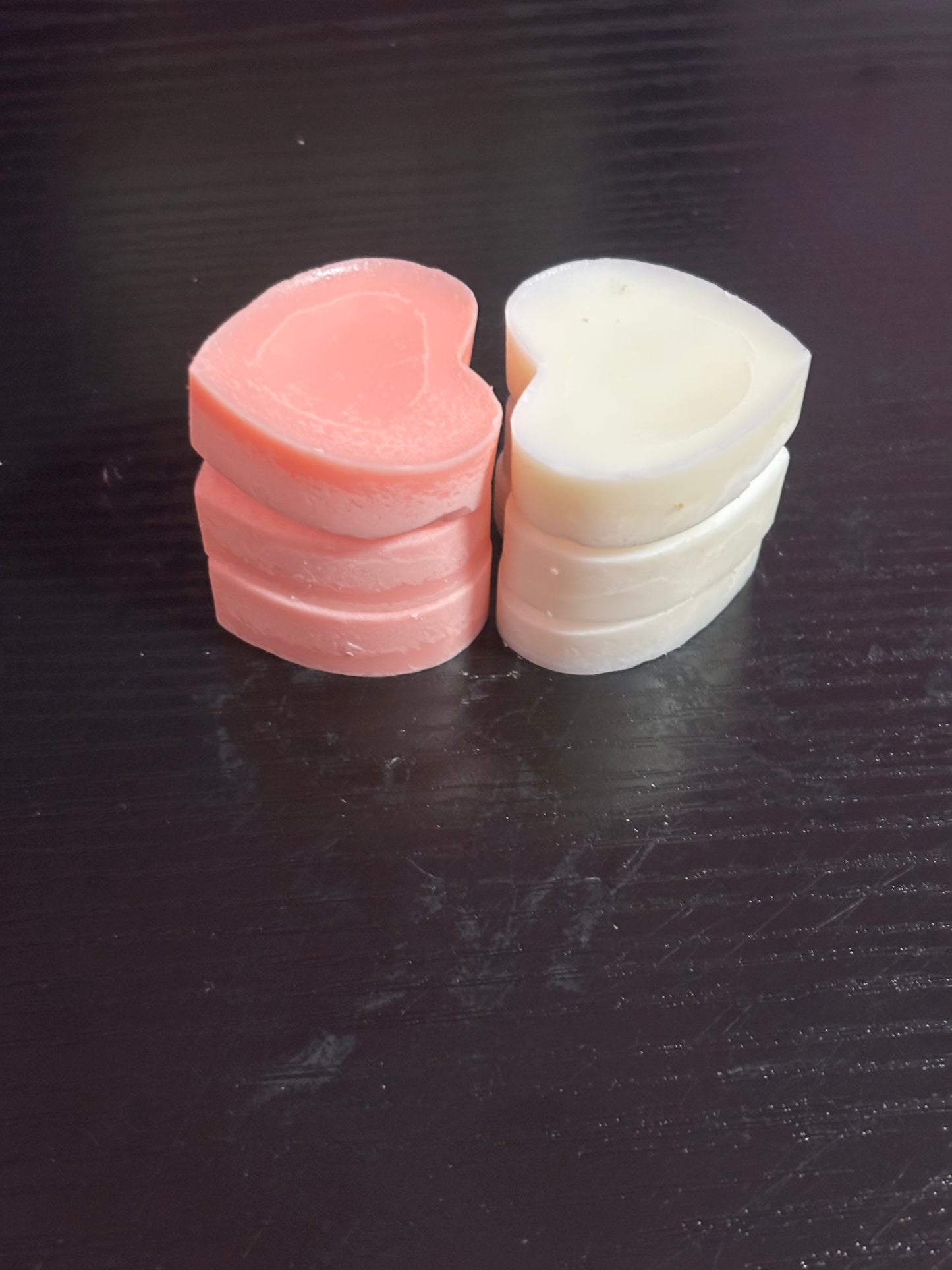 Six heart shaped wax melts